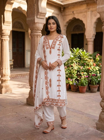 Orange Color Party Wear Georgette Embroidered Work Kurti Pent Set