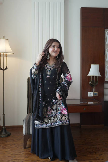 Opulent Black Color Sequence Embroidered Palazzo Suit