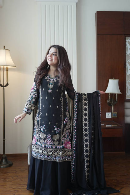 Opulent Black Color Sequence Embroidered Palazzo Suit