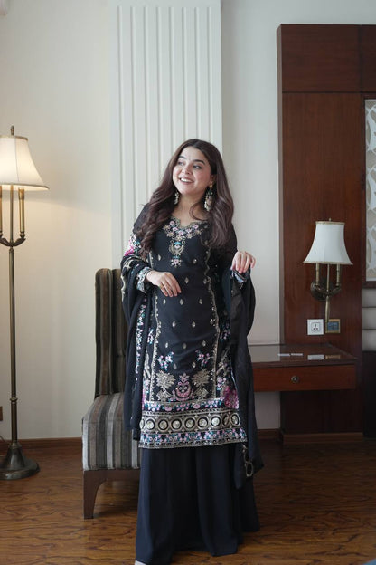 Opulent Black Color Sequence Embroidered Palazzo Suit
