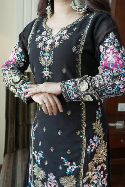 Opulent Black Color Sequence Embroidered Palazzo Suit