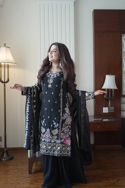 Opulent Black Color Sequence Embroidered Palazzo Suit