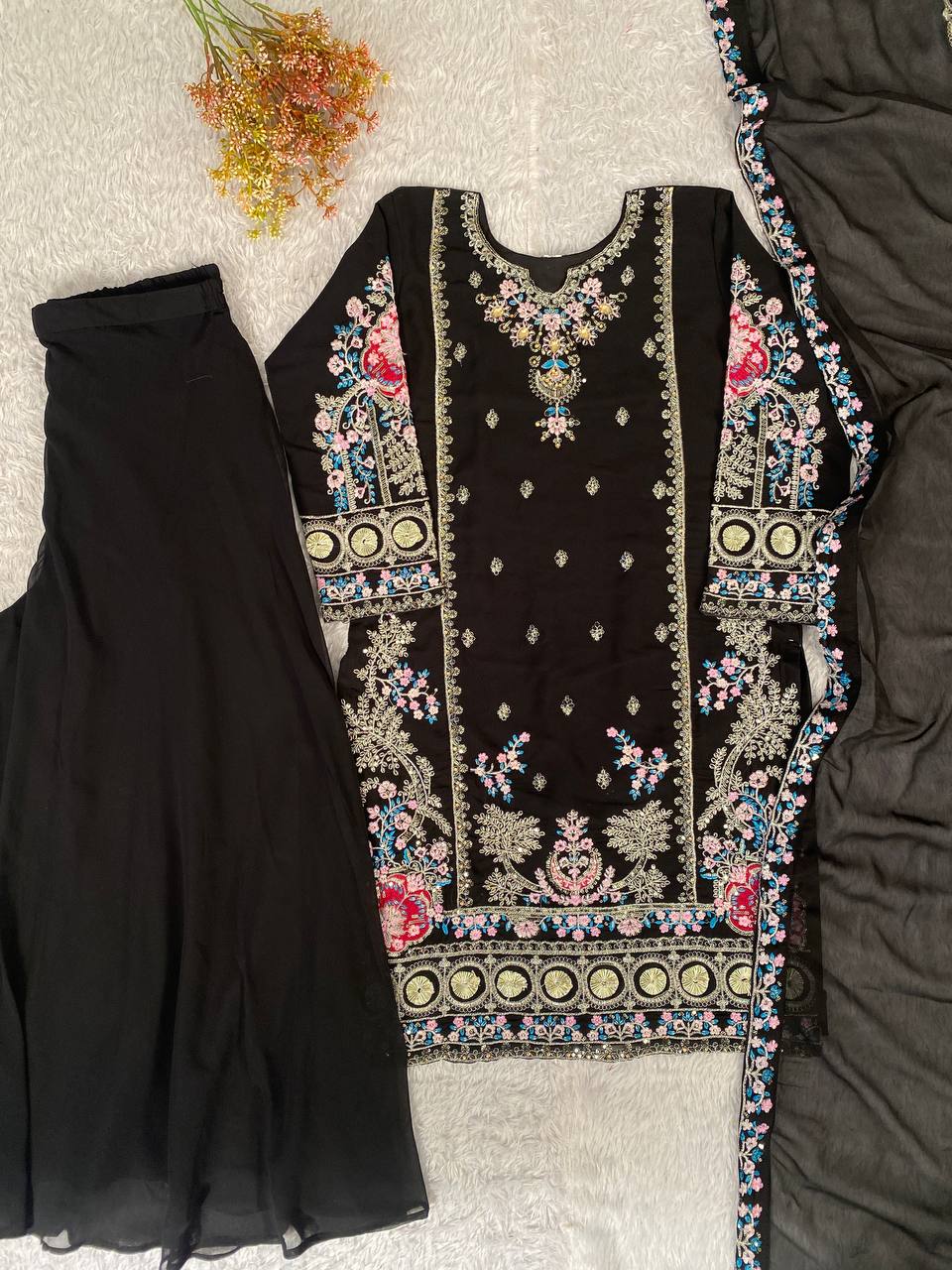 Opulent Black Color Sequence Embroidered Palazzo Suit
