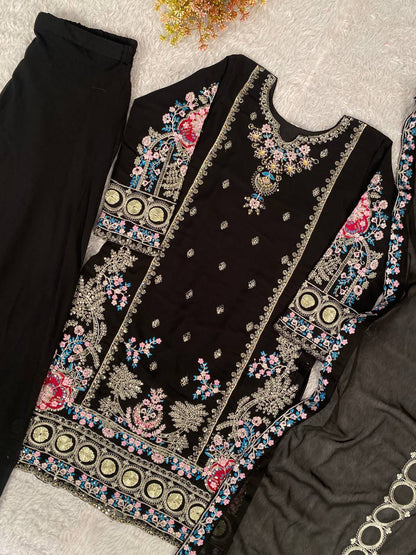 Opulent Black Color Sequence Embroidered Palazzo Suit