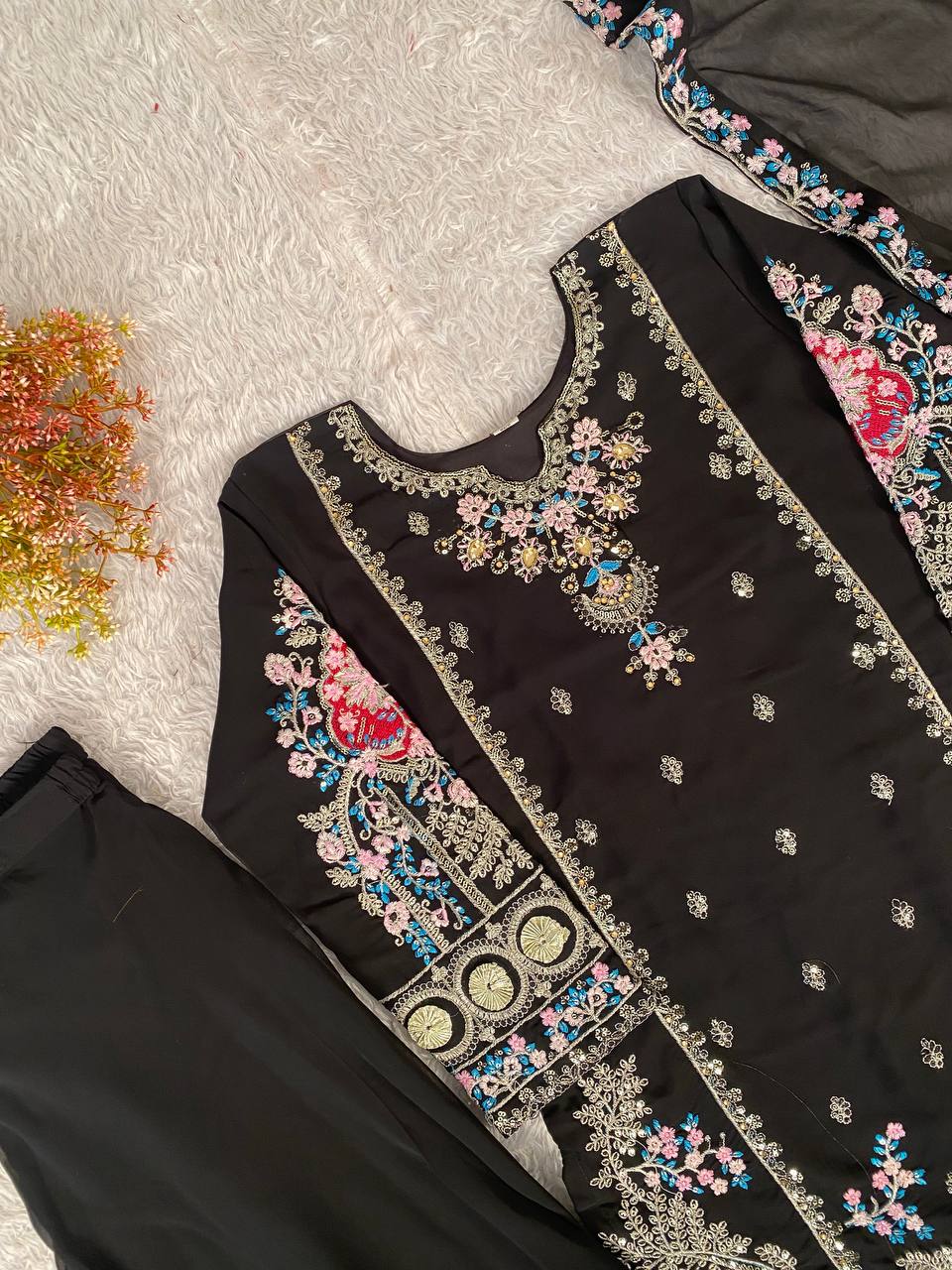Opulent Black Color Sequence Embroidered Palazzo Suit