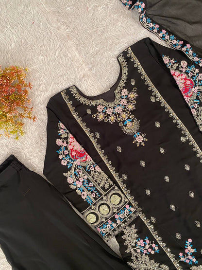 Opulent Black Color Sequence Embroidered Palazzo Suit