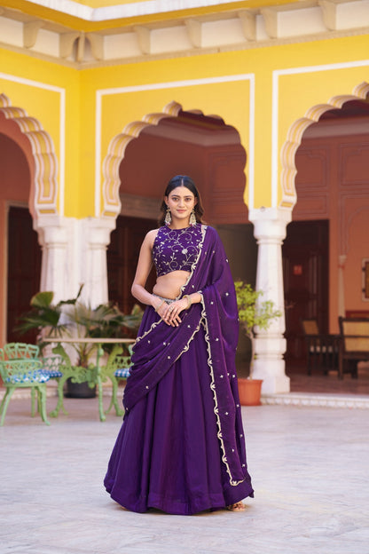  Purple Color Engagement Wear Thread Embroidered Designer Lehenga Choli