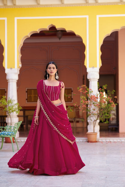 Pink Color Engagement Wear Thread Embroidered Designer Lehenga Choli