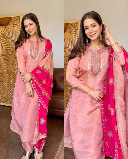 Elegant Pink Color Embroidery Sequence Work Salwar Suit