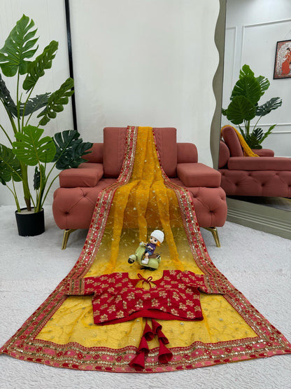 Function Wear Yellow Color Heavy Organza Silk Sequence With Thread Work Saree