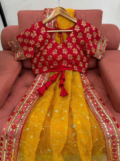 Function Wear Yellow Color Heavy Organza Silk Sequence With Thread Work Saree