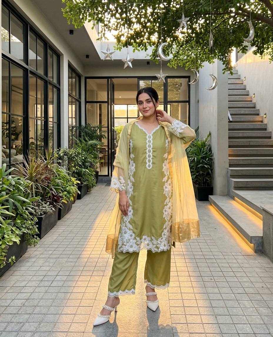 Party Wear Pista Color Heavy Natural Silk With Embroidery Work Salwar Suit