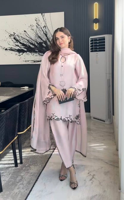 Wedding Wear Dusty Peach Color Thread Embroidered Farshi Pant Set