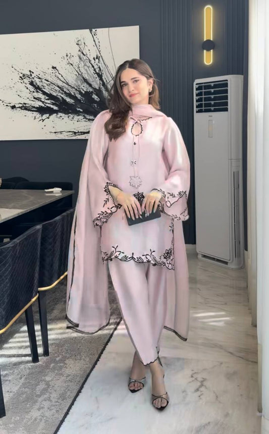 Wedding Wear Dusty Peach Color Thread Embroidered Farshi Pant Set