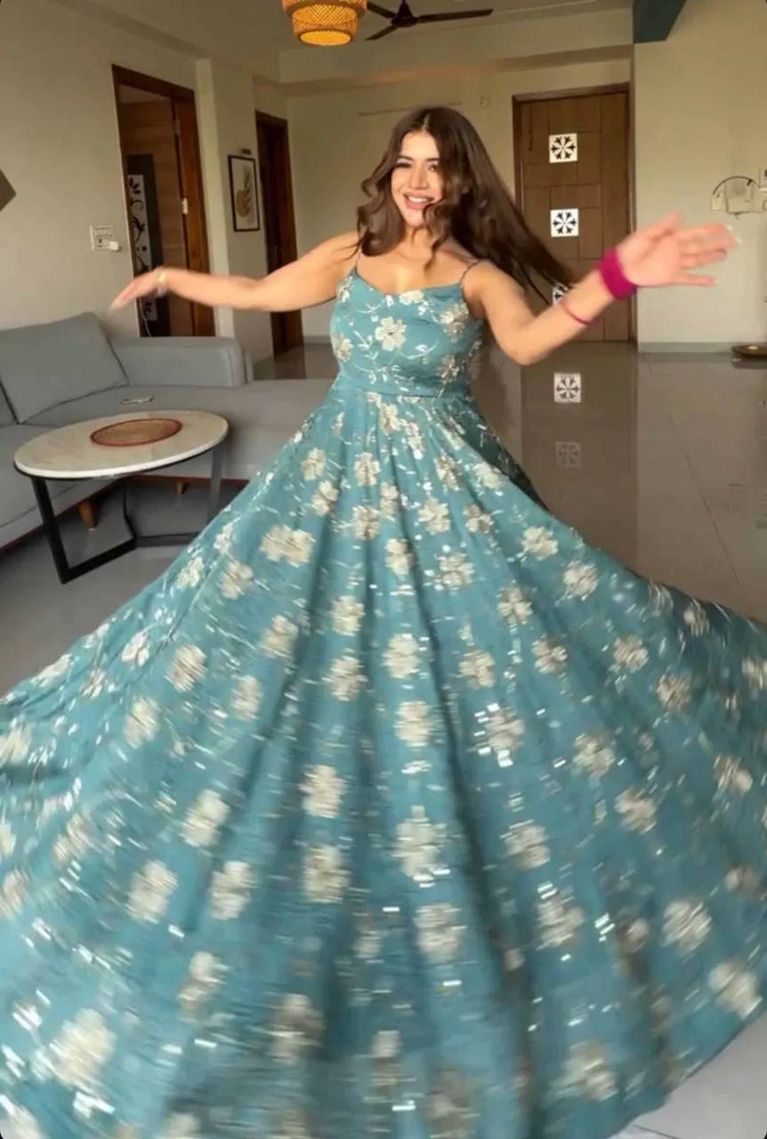 Wedding Wear Sky Blue Color Silk Hand Beads Embroidered Anarkali Set