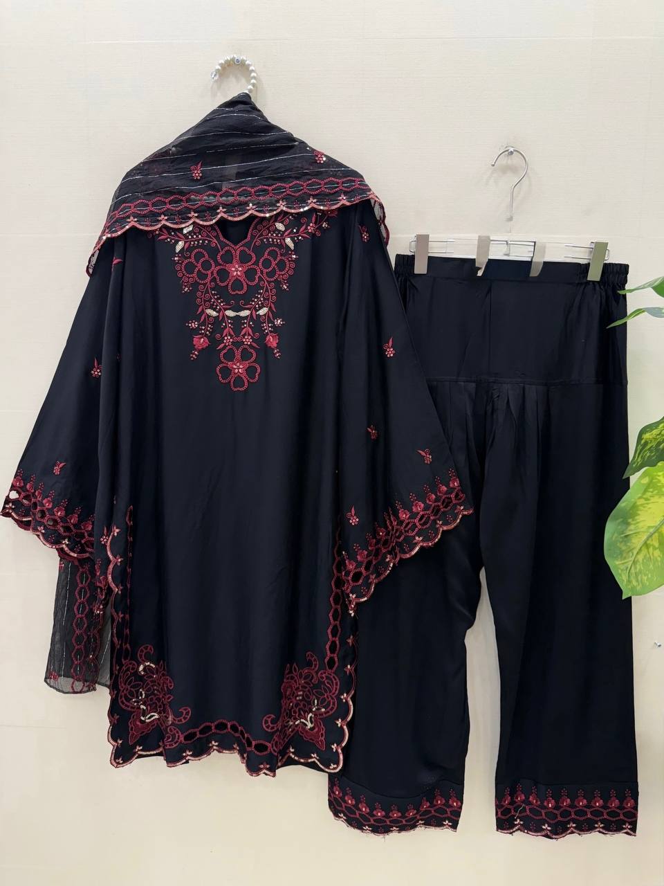 Wedding Wear Black Color Mull Chanderi Sequence Work Palazzo Suit