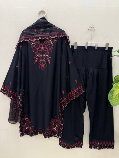Wedding Wear Black Color Mull Chanderi Sequence Work Palazzo Suit