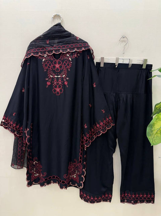 Wedding Wear Black Color Mull Chanderi Sequence Work Palazzo Suit