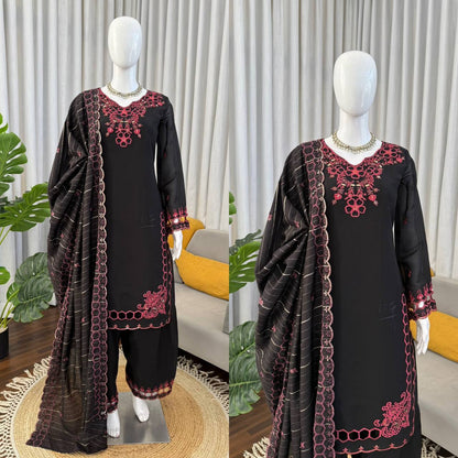 Wedding Wear Black Color Mull Chanderi Sequence Work Palazzo Suit