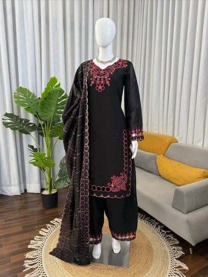 Wedding Wear Black Color Mull Chanderi Sequence Work Palazzo Suit