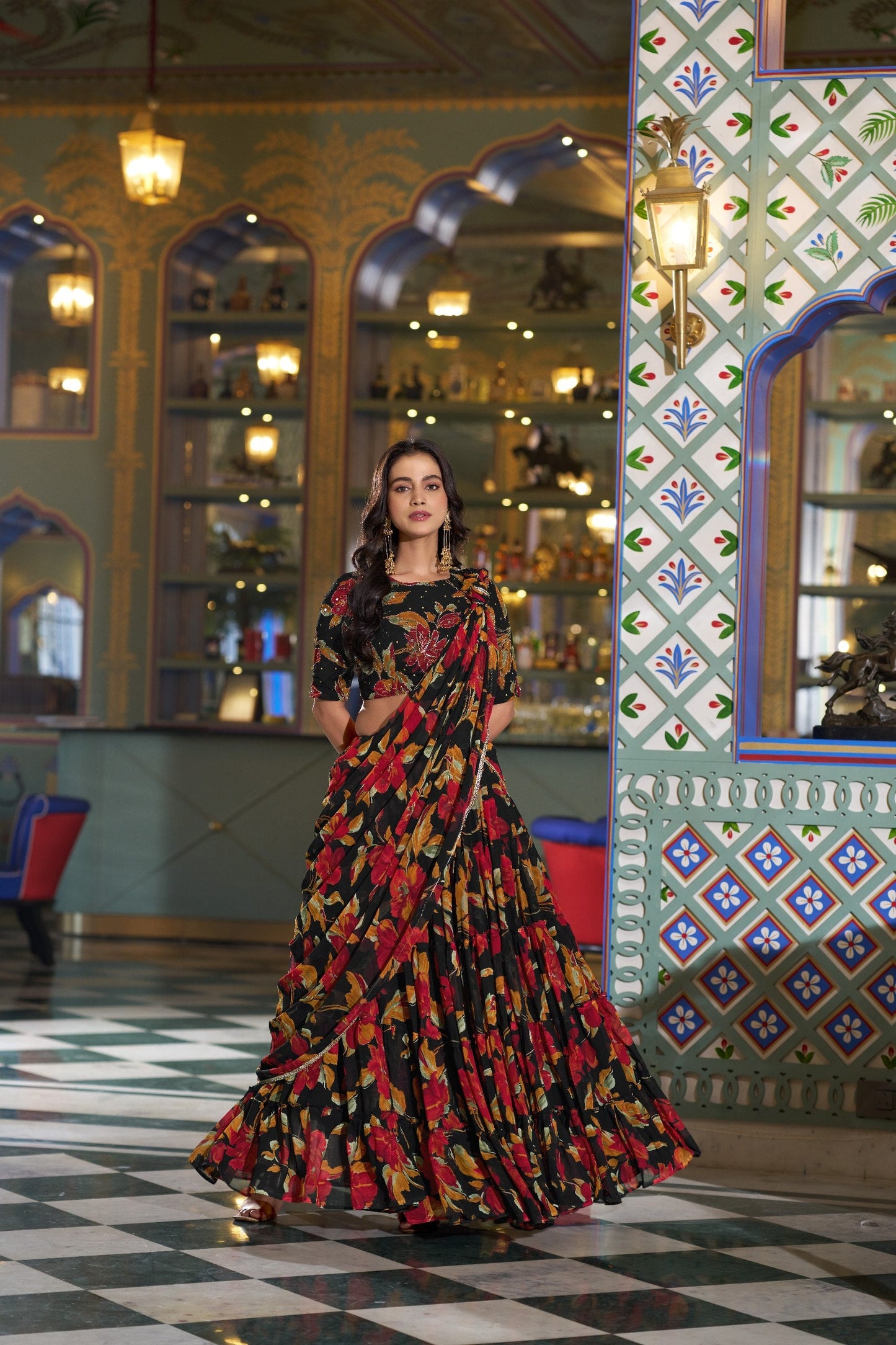 Designer Black Color Floral Handwork Printed Lehenga Choli