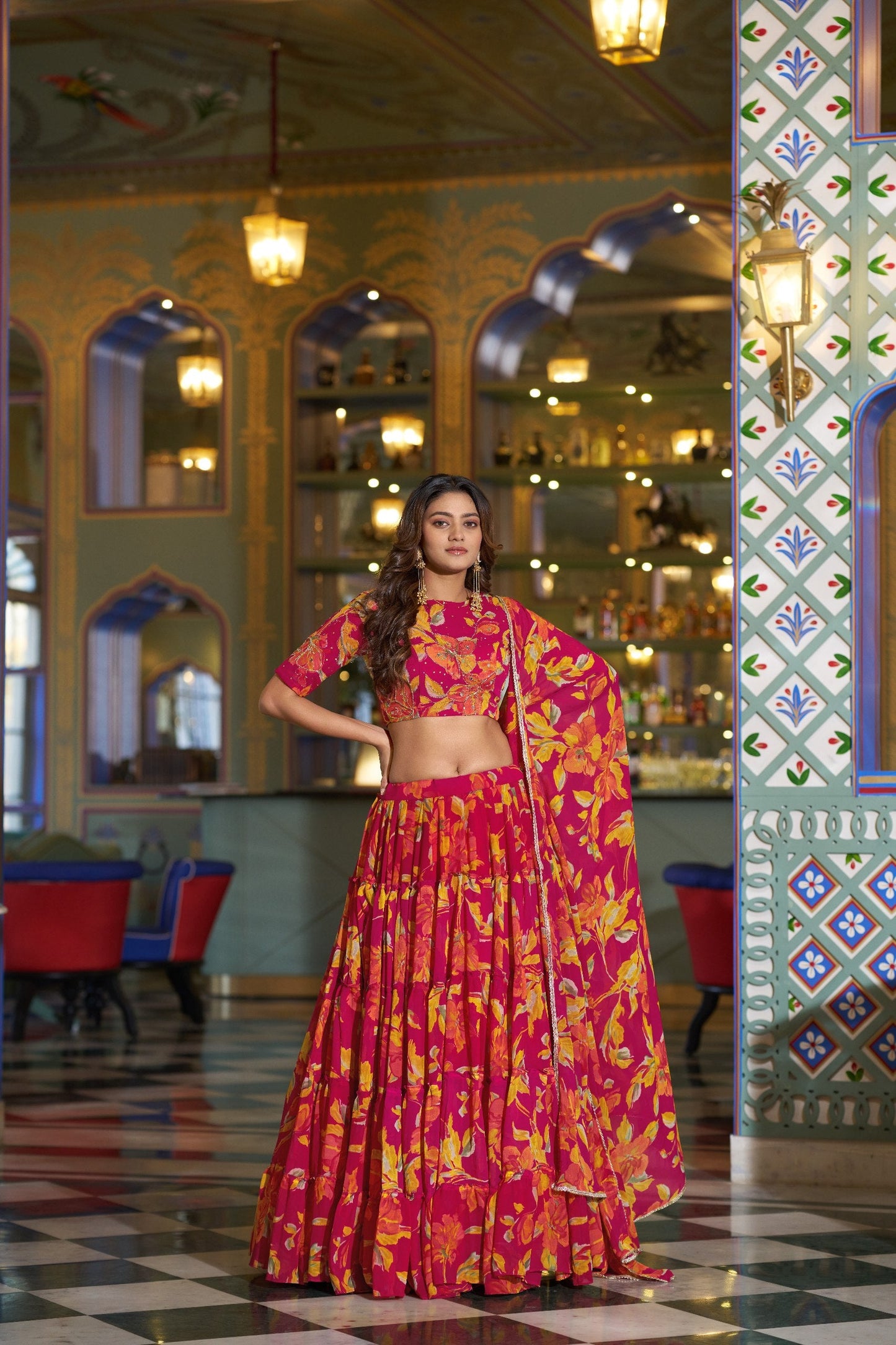 Designer Pink Color Floral Handwork Printed Wedding Wear Lehenga Choli