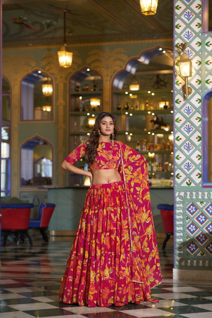 Designer Pink Color Floral Handwork Printed Wedding Wear Lehenga Choli