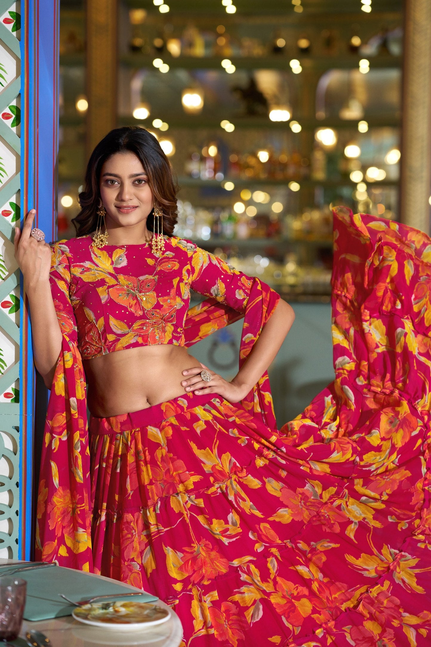 Designer Pink Color Floral Handwork Printed Wedding Wear Lehenga Choli