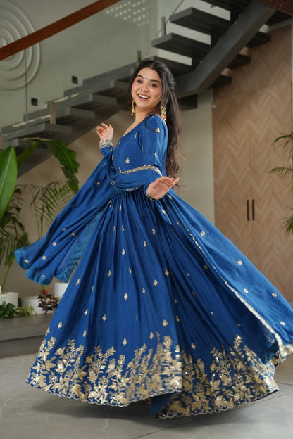 Blue Color Embroidered Designer Anarkali Gown