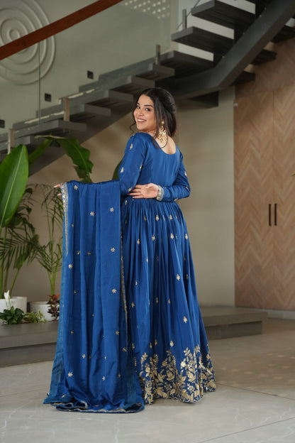 Blue Color Embroidered Designer Anarkali Gown