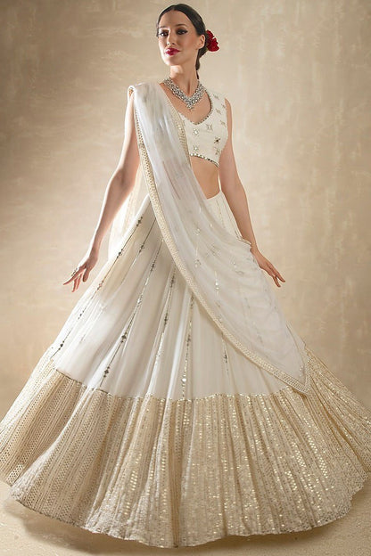 Exclusive White Color Paper Mirror Work lehenga Choli