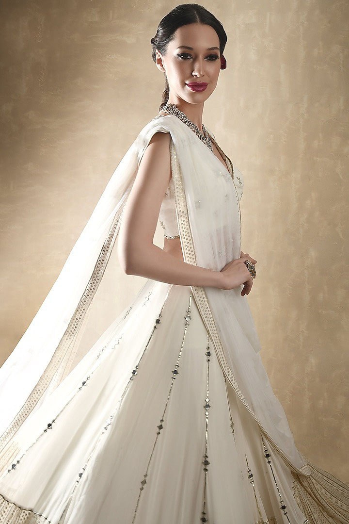 Exclusive White Color Paper Mirror Work lehenga Choli