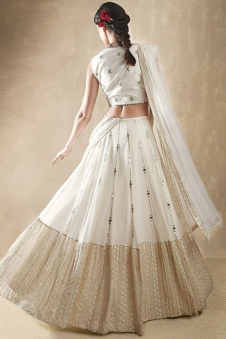 Exclusive White Color Paper Mirror Work lehenga Choli
