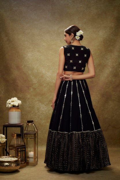 Embellished Black Color Zari Paper Mirror Work lehenga Choli