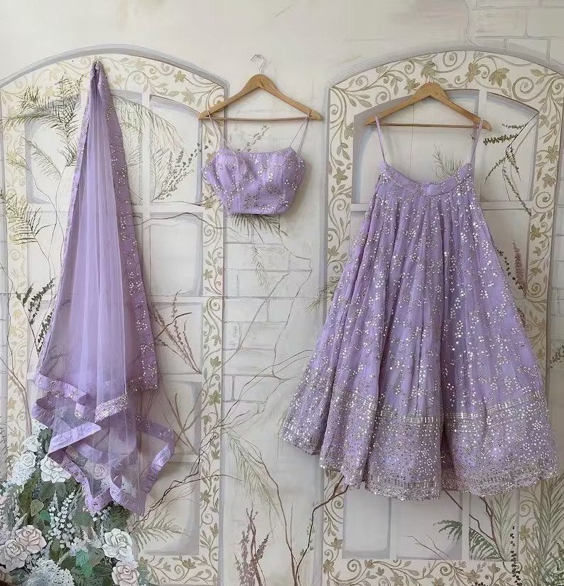 Mesmerizing Purple Color Faux Georgette Embroidered Work Lehenga Choli