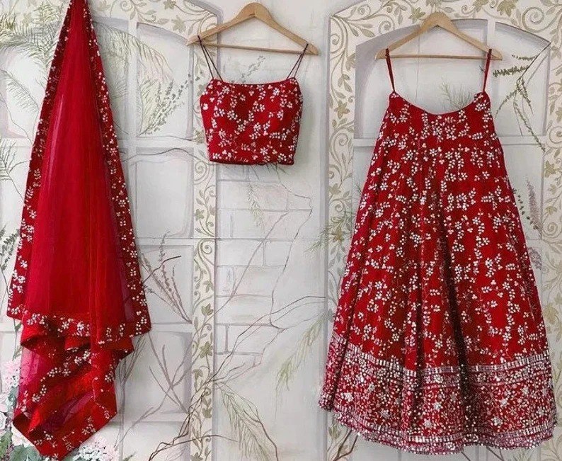 Daisy Red Color Faux Georgette Embroidered Work Lehenga Choli