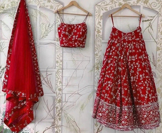 Daisy Red Color Faux Georgette Embroidered Work Lehenga Choli