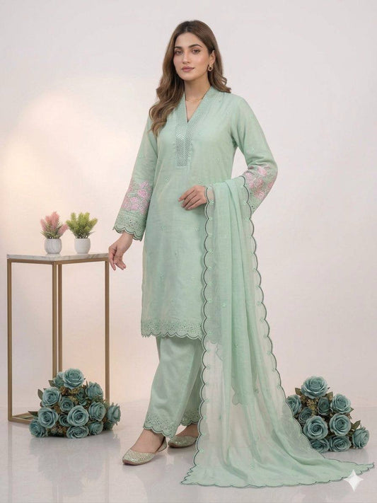 Party Wear Green Color Mal Chanderi Sequence Embroidered Palazzo Suit
