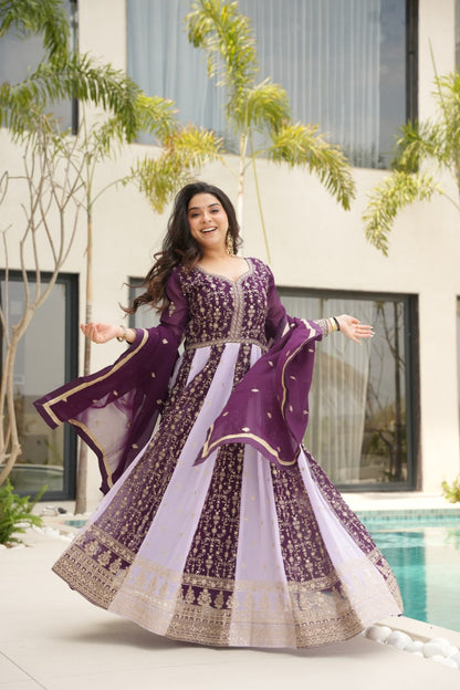 Neha's Wear Purple Color Zari And Sequins Embroidered Designer Gown
