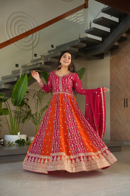 Neha's Wear Multi Color Zari And Sequins Embroidered Designer Gown