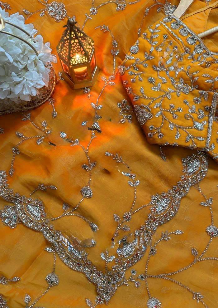 Bridal Haldi Wear Yellow Color Fendy Silk Beads And Sequins Work Designer Saree