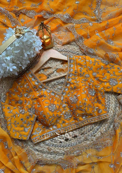 Bridal Haldi Wear Yellow Color Fendy Silk Beads And Sequins Work Designer Saree
