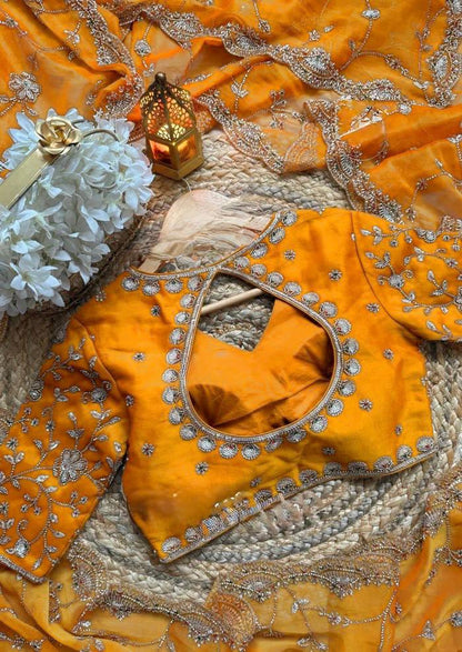 Bridal Haldi Wear Yellow Color Fendy Silk Beads And Sequins Work Designer Saree