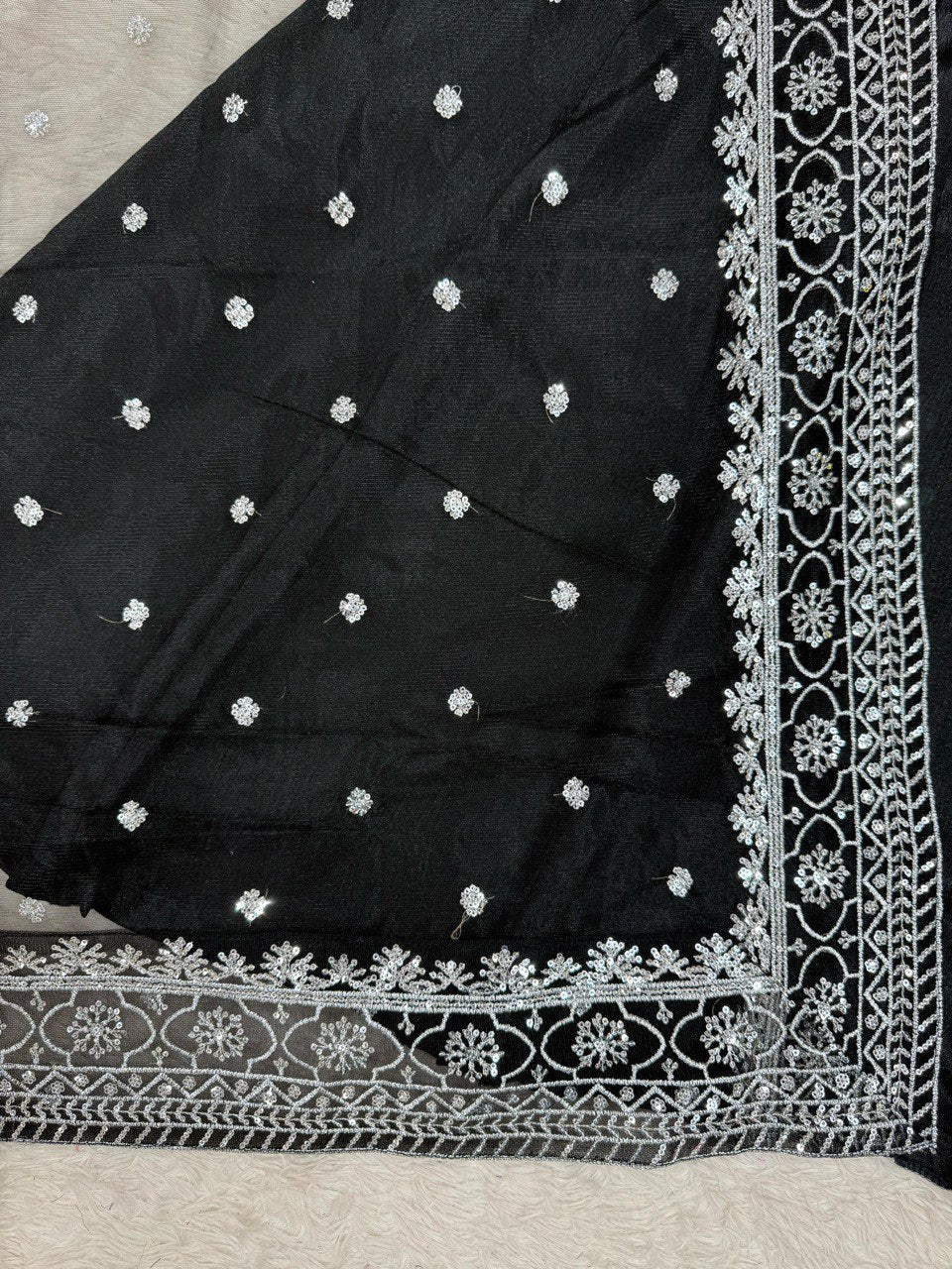Party Wear Black Color Chinon Silk Suit With Thread And Sequence Work Dupatta