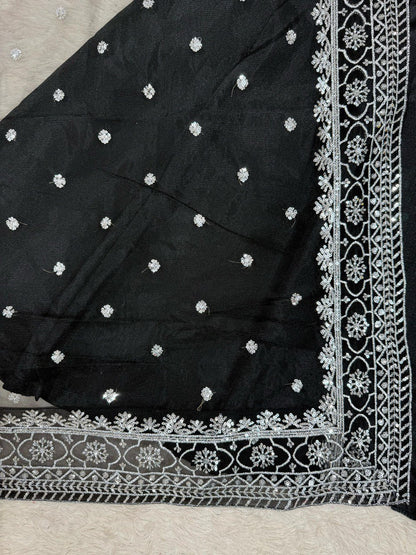 Party Wear Black Color Chinon Silk Suit With Thread And Sequence Work Dupatta