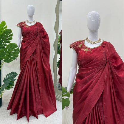 Beautiful Maroon Color Jimmy Chu Silk Designer Saree