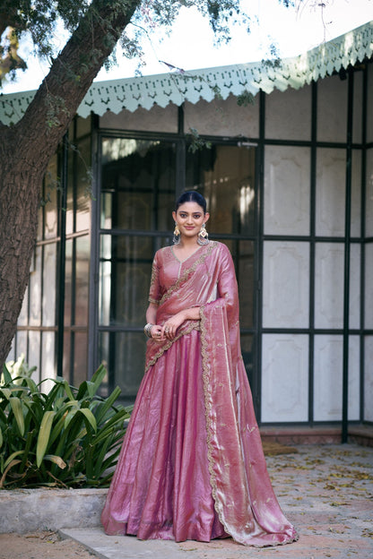 Ceremony Wear Pink Color Embroidered Sequences Work Lehenga Choli