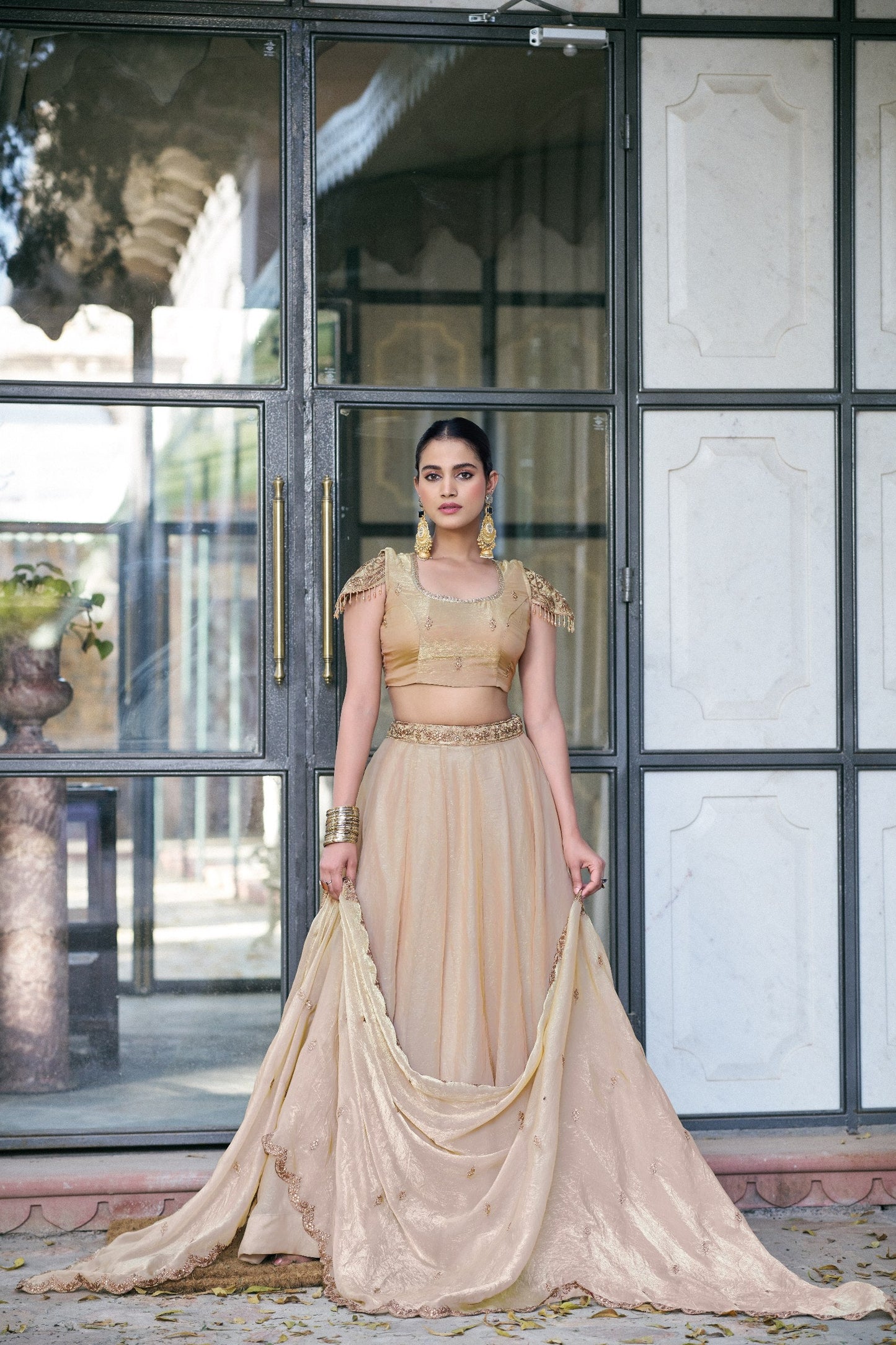 Wedding Wear Cream Color Embroidered Sequences Work Lehenga Choli