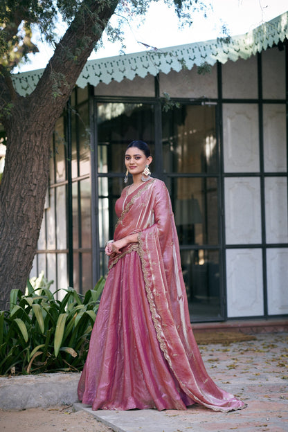 Ceremony Wear Pink Color Embroidered Sequences Work Lehenga Choli