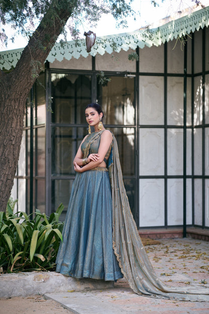 Ceremony Wear Sky Color Embroidered Sequences Work Lehenga Choli